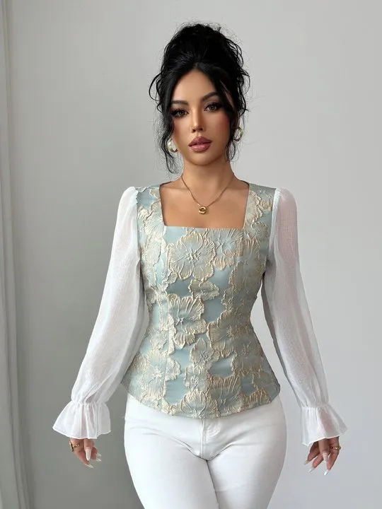 Elegant Jacquard Floral Peplum Top | Savana | Bestsellers