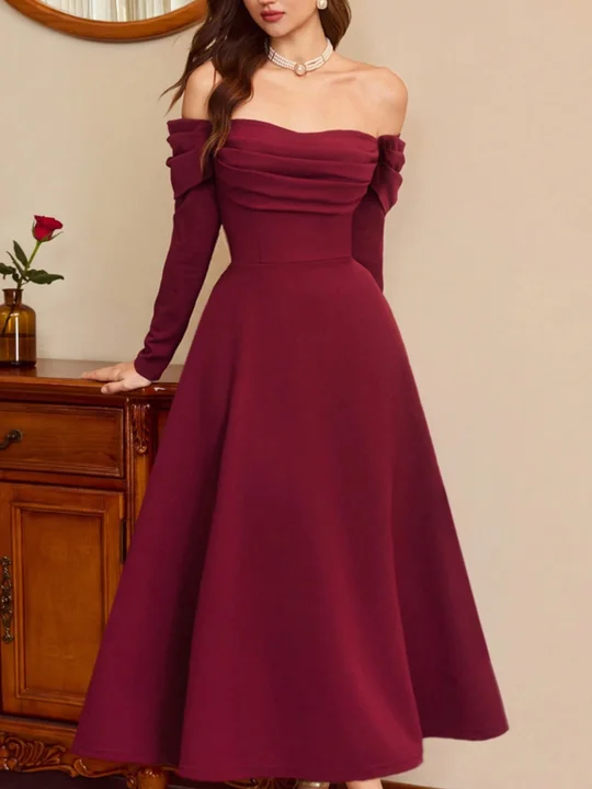 best fall dresses 2024 Off Shoulder Velvet Floor Length Sweetheart Evening Dress, A-line Long –  Cutedressy main image 0