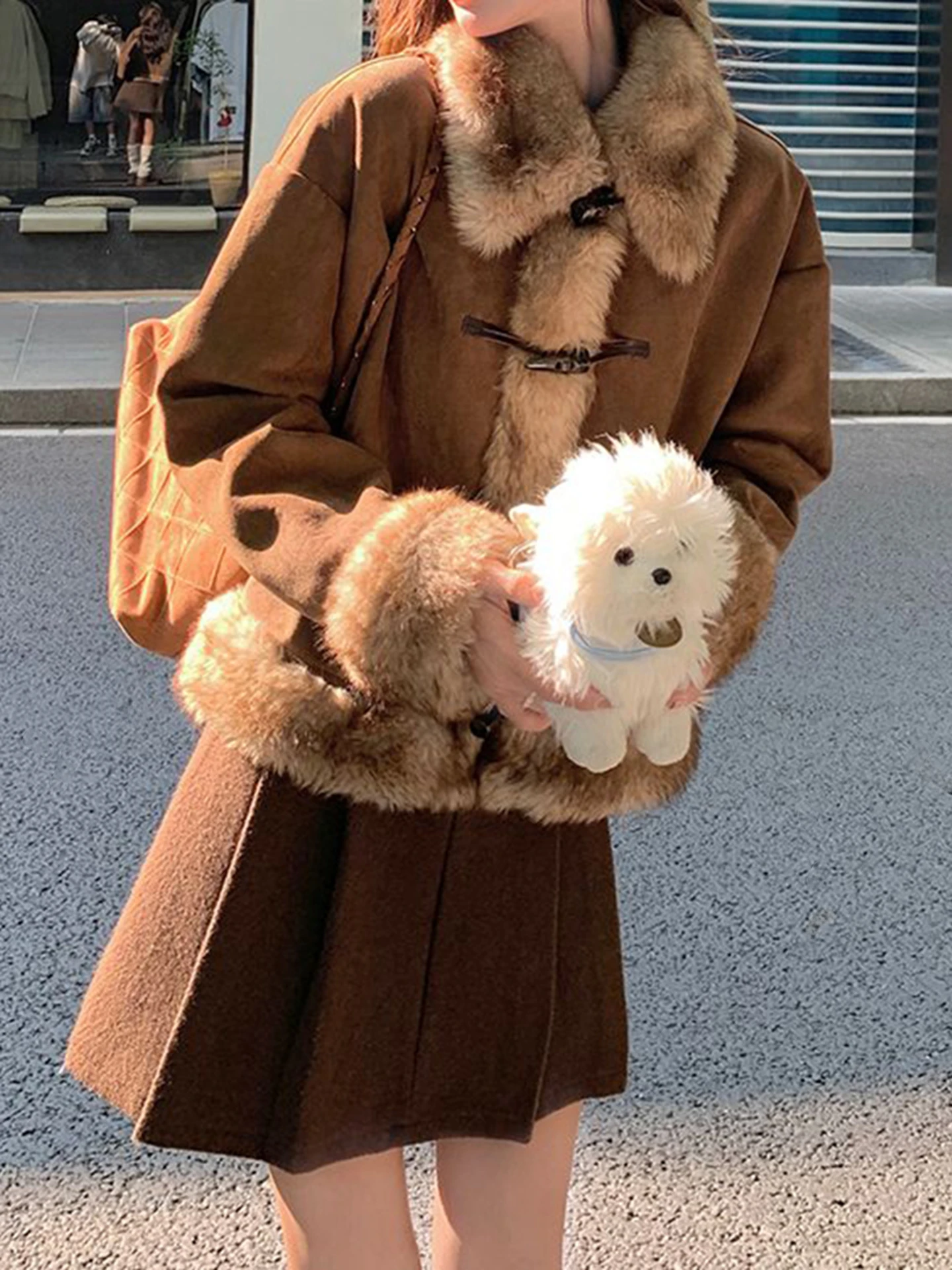 Faux Fur Trim Faux Leather Coat Savana Bestsellers