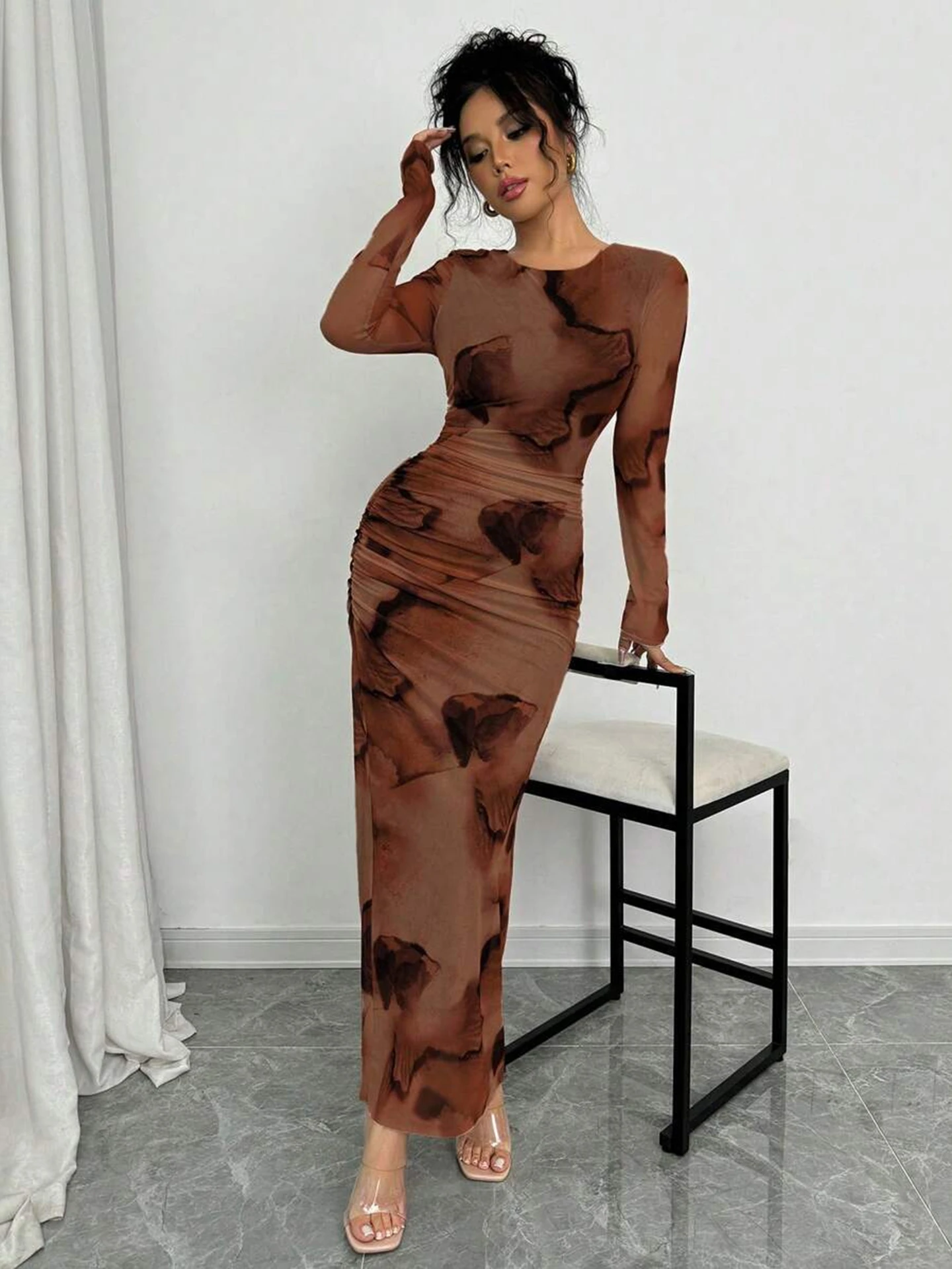 slim fit dress slacks Brown Latin Dress | Rhythm | Marabou Feathers main image 0