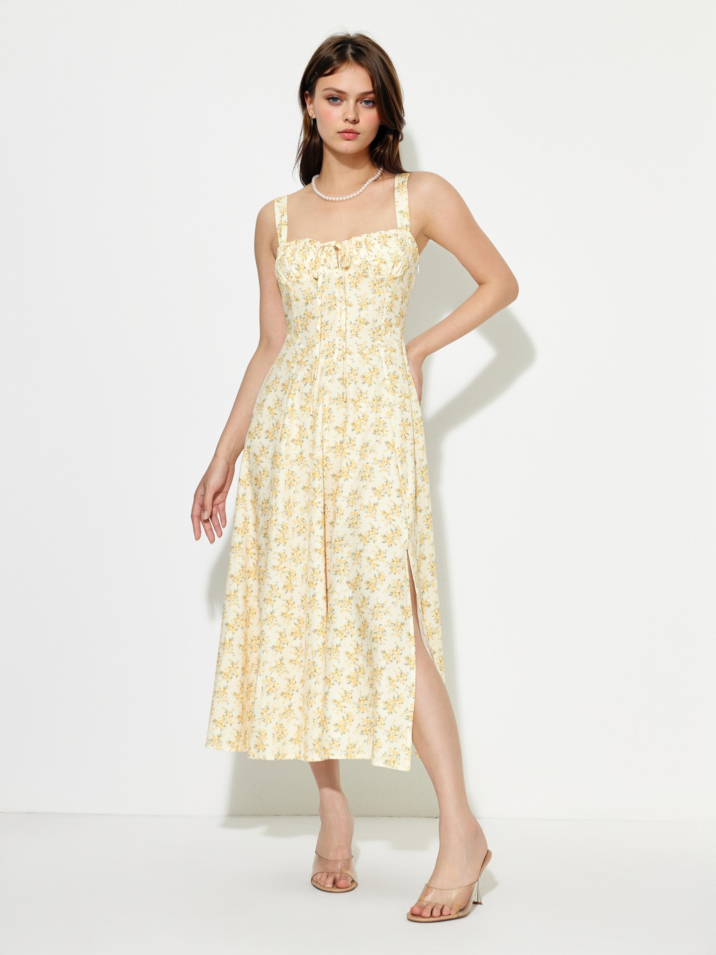 Light Yellow Printed A-Line Dress