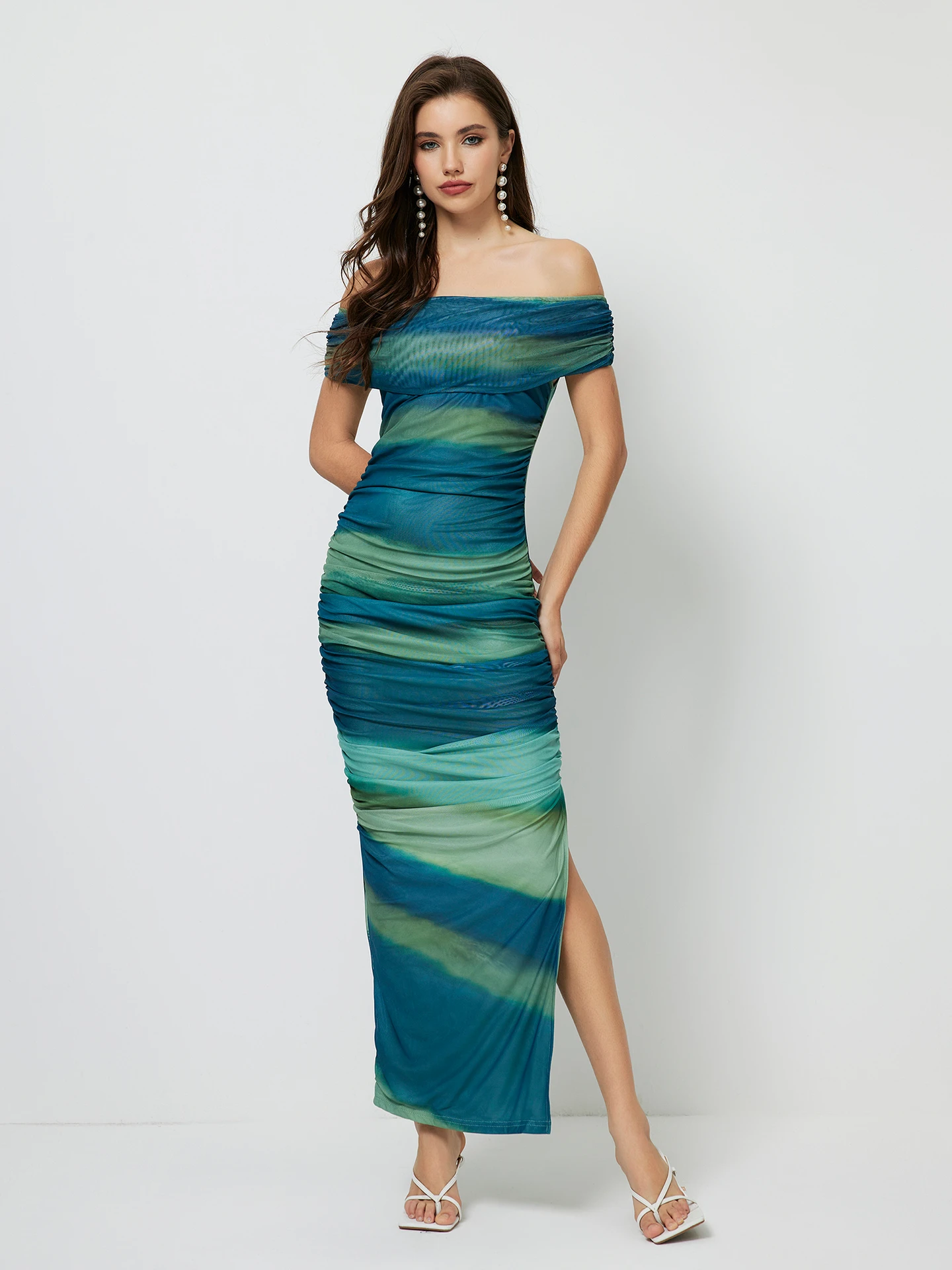 princess polly baby blue dress Ombre Sequined Off Shoulder Bodycon Party Dress | EST-SEW-1014 main image 0