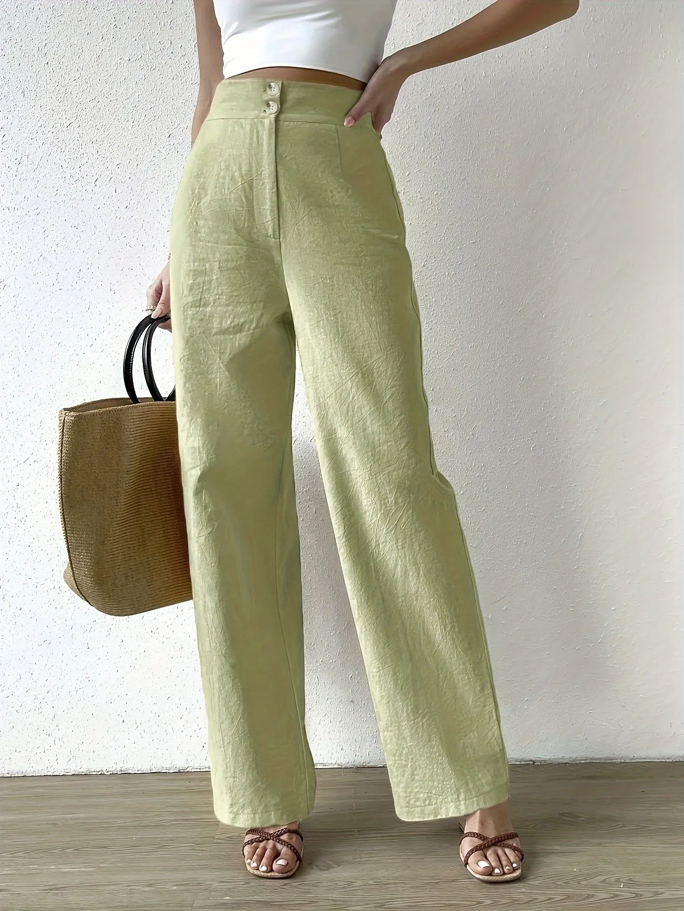 Buttoned Linen Pants