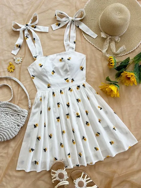 floral white dress Sofia Embroidered Cotton Floral Dress