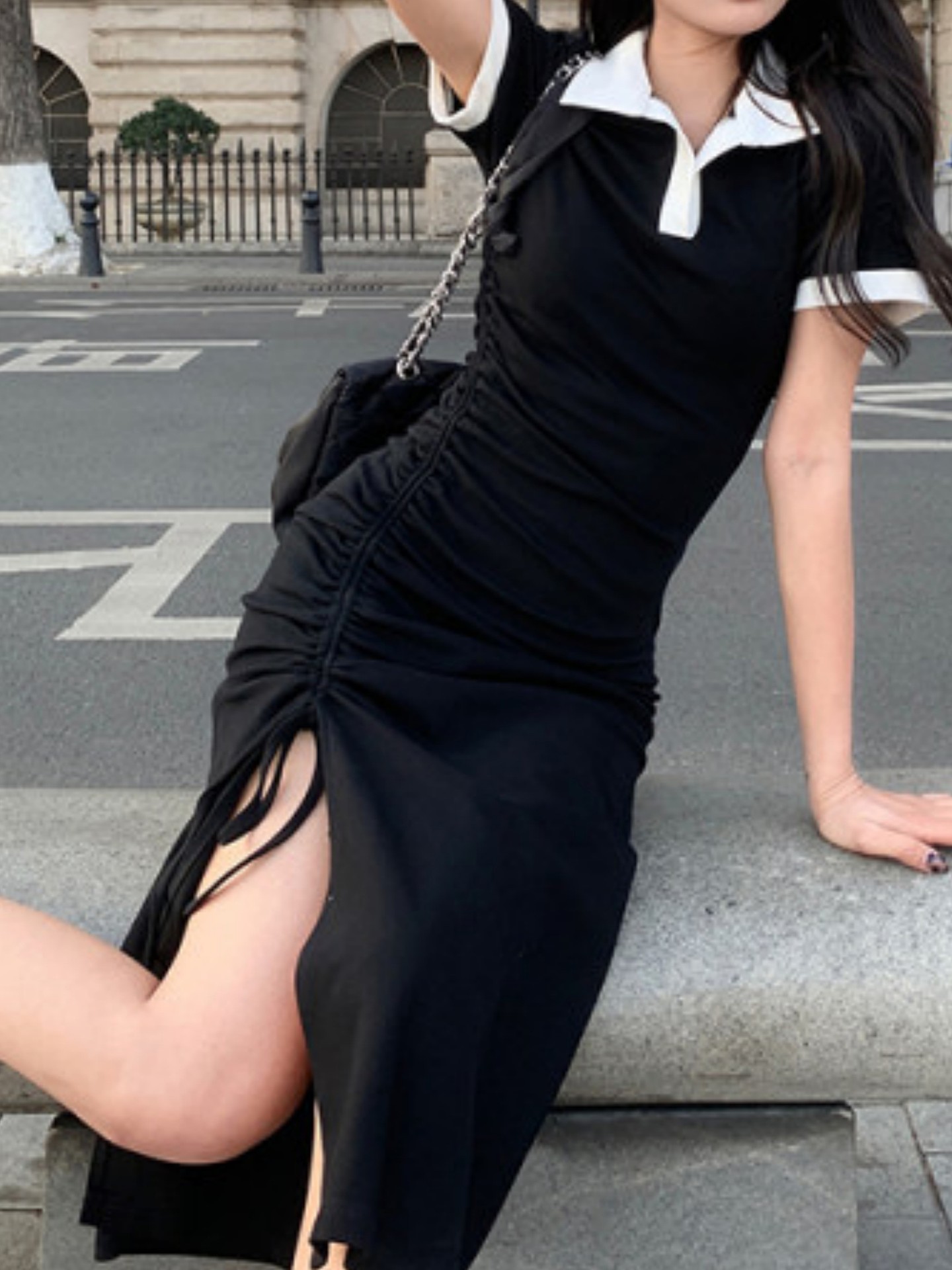 Black Colour Block T-Shirt Dress