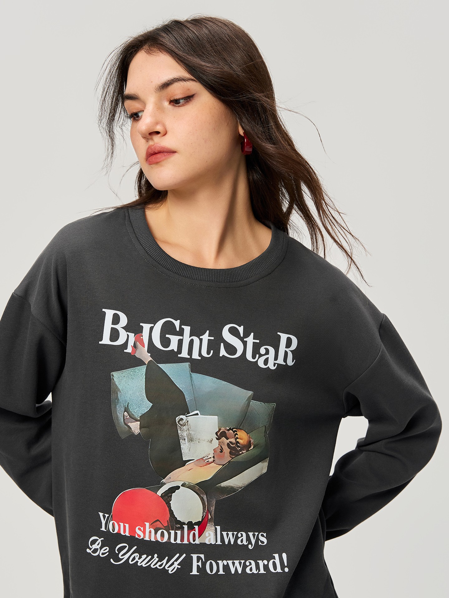 Dark Grey 100% Cotton Printed Pullover Sweatshirt