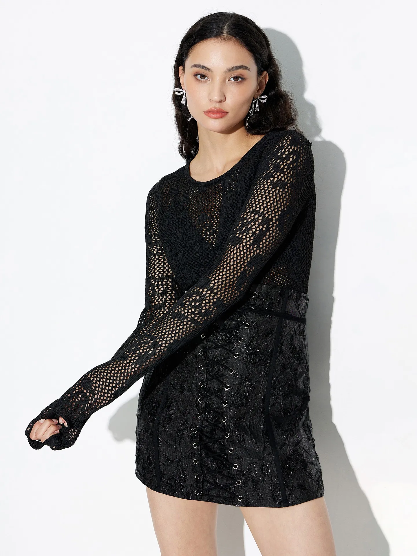 willfully mesh flower rib sheer knit Floral Design Sheer Knit Top