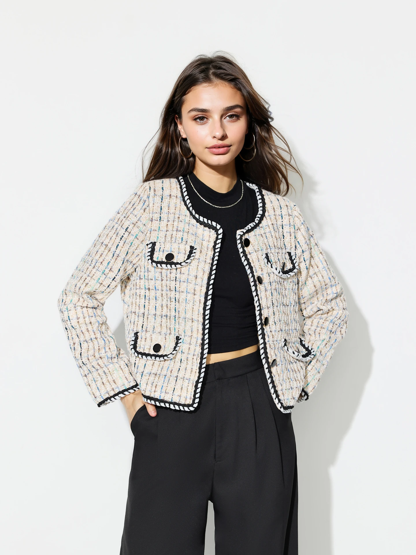 Contrast Stitch Tweed Jacket | Savana | Bestsellers