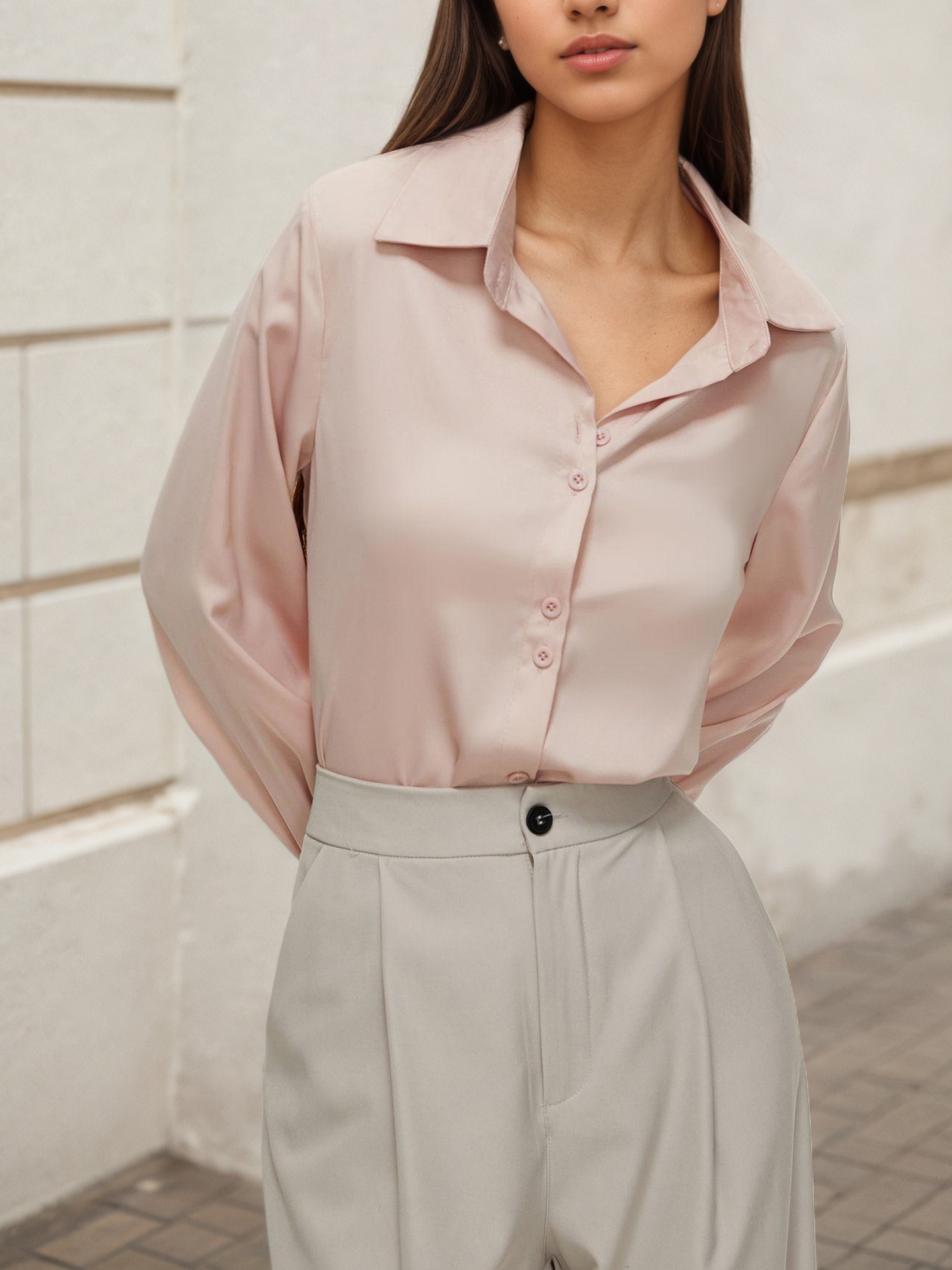 Light Pink Basic Satin Blouse