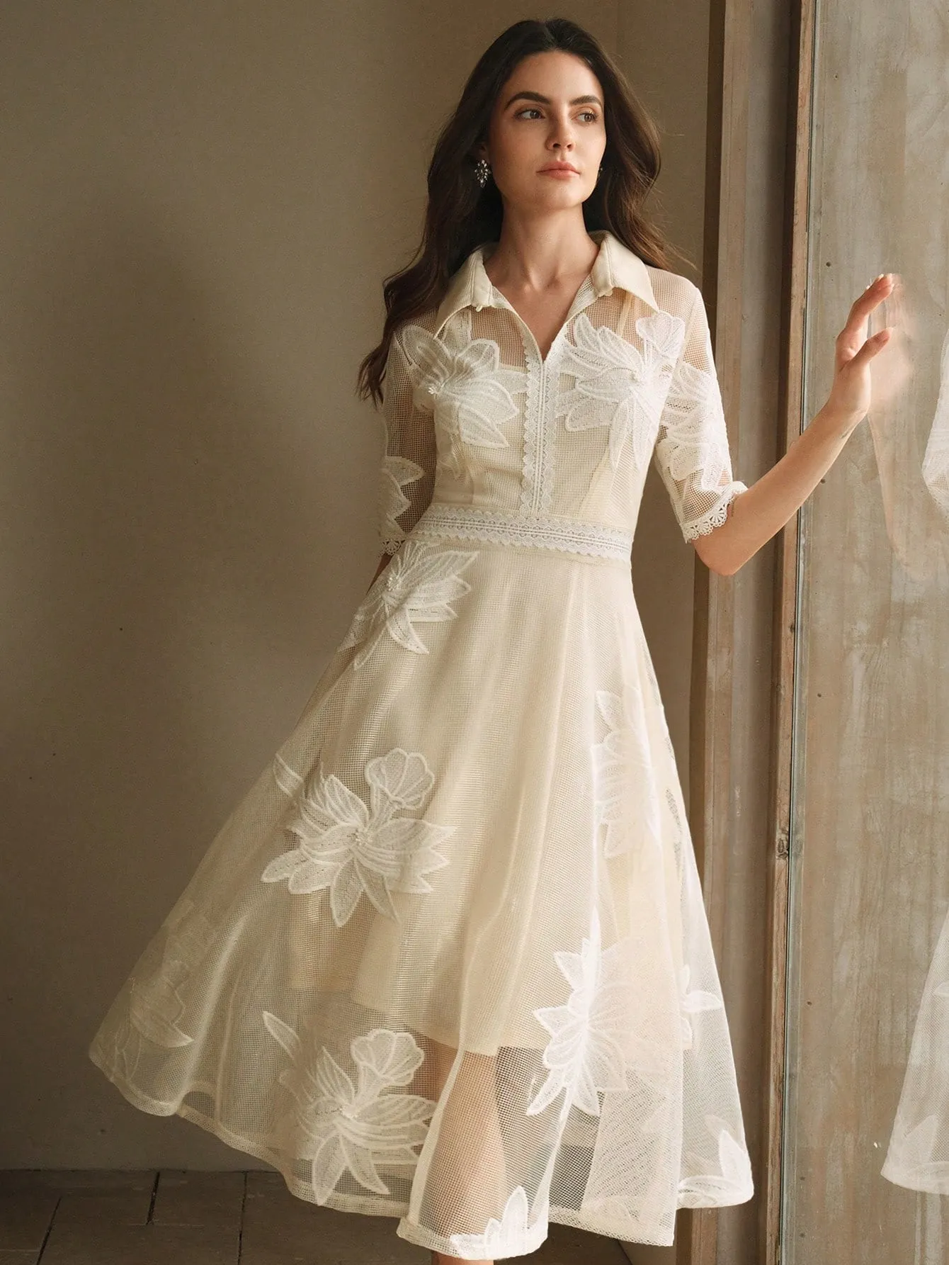 green emerald velvet dress Colette White Shirt Dress With Embroidered Floral Buttons – AYESHA