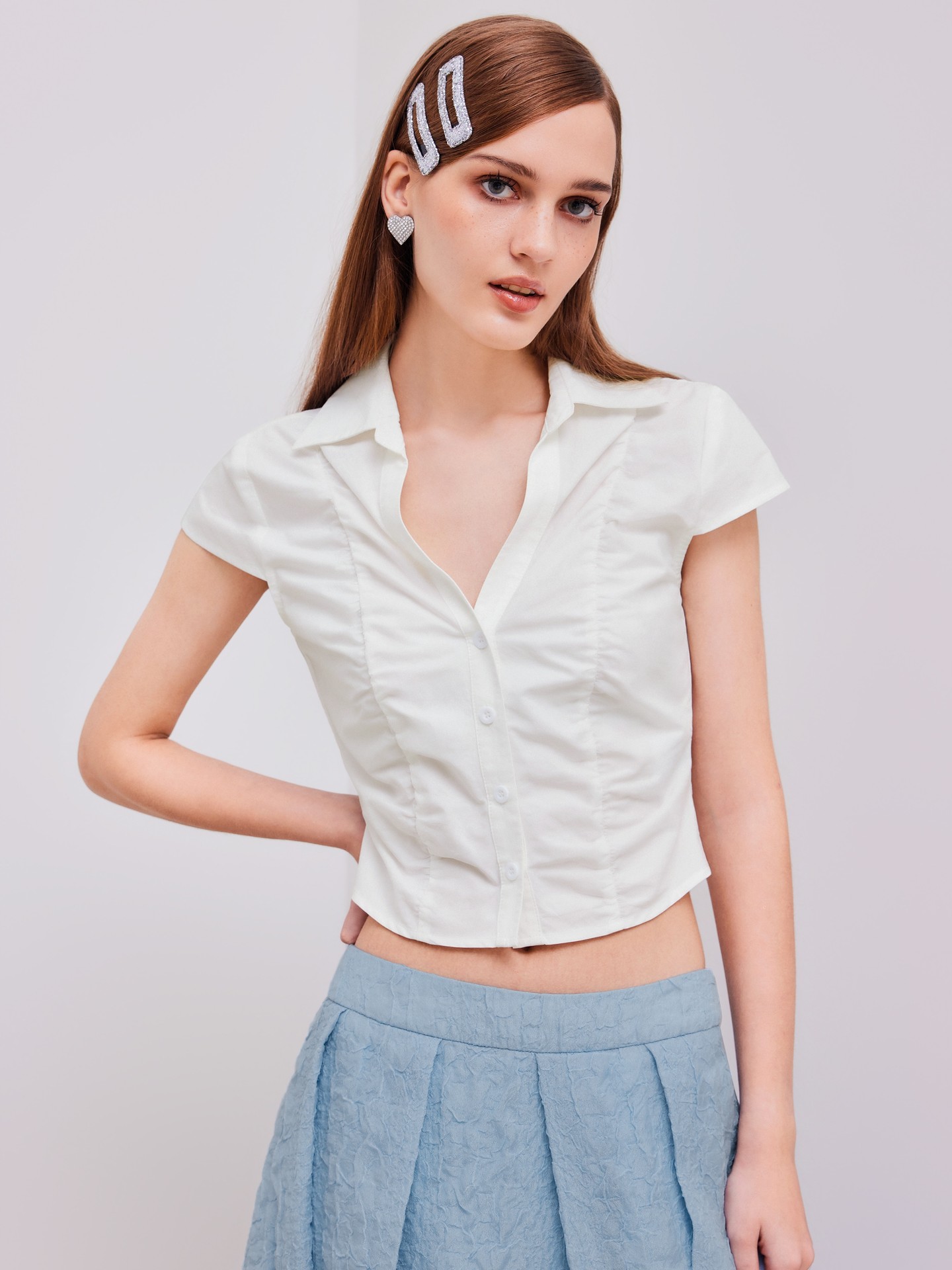 White Darted Placket Blouse