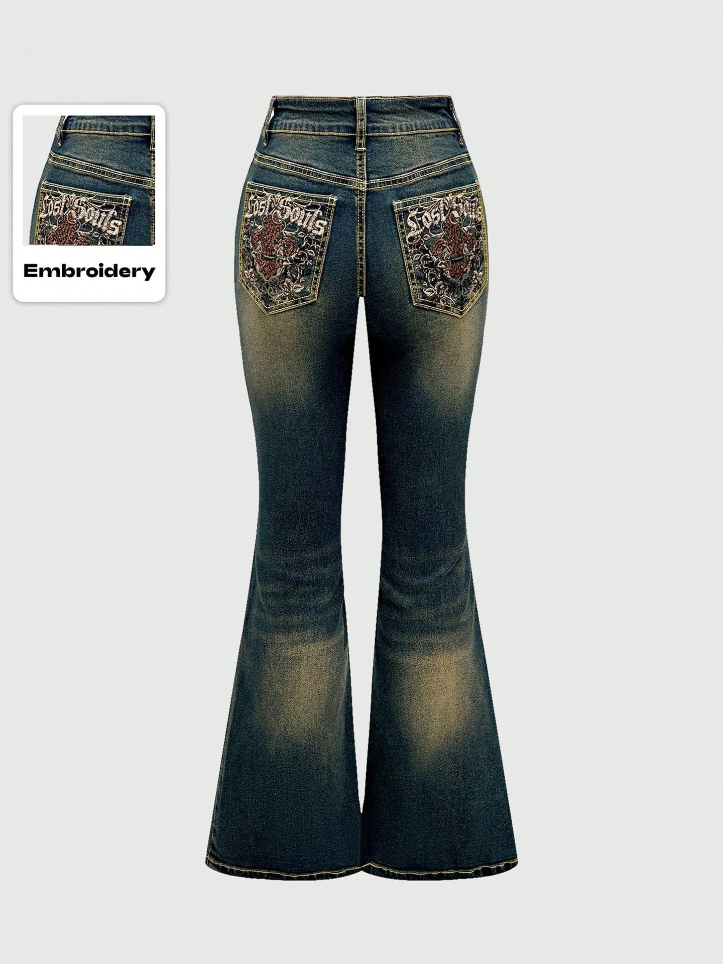High Stretch Embroidered Flare Leg Jeans
