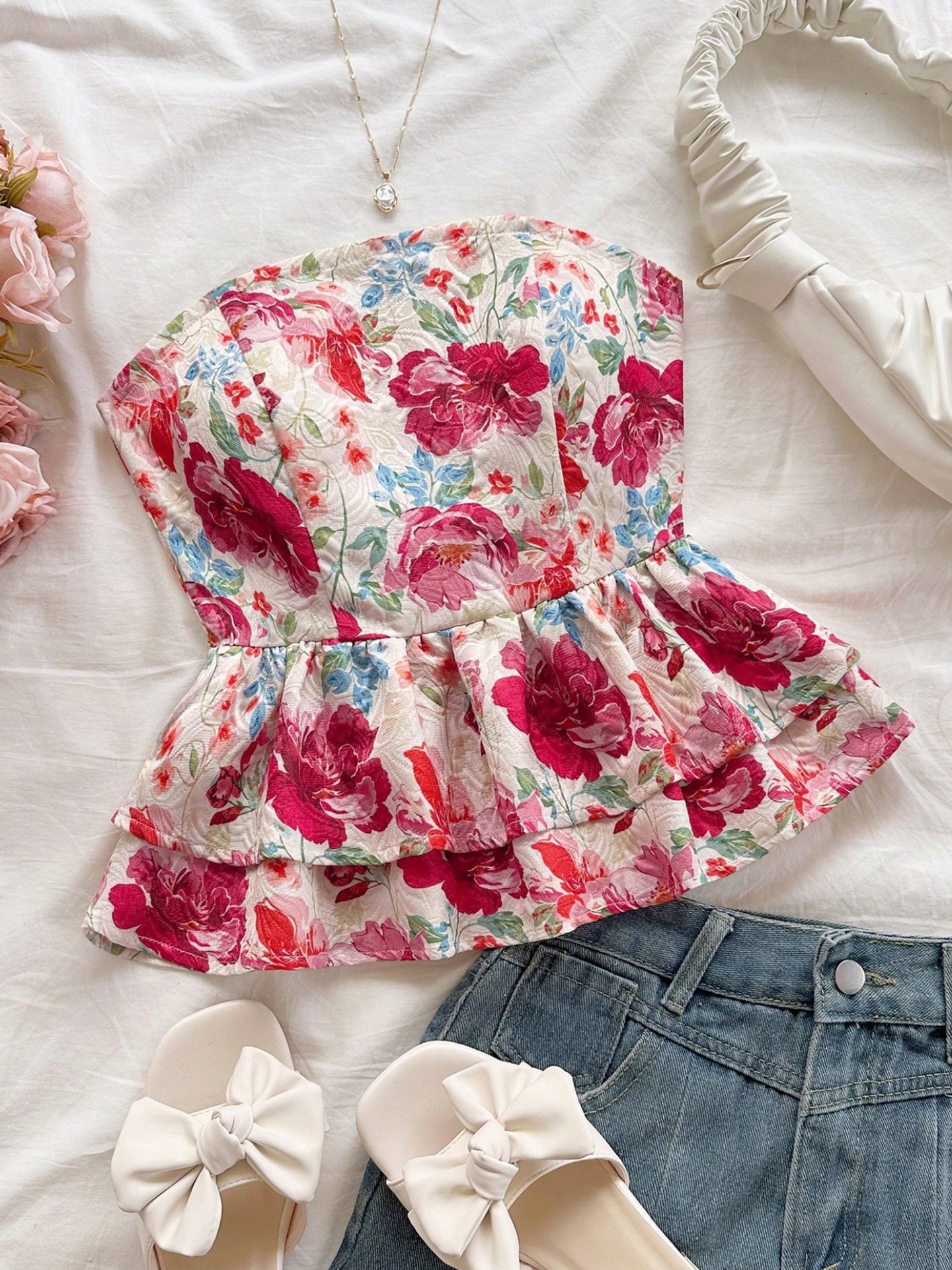 Floral Peplum Tube Top