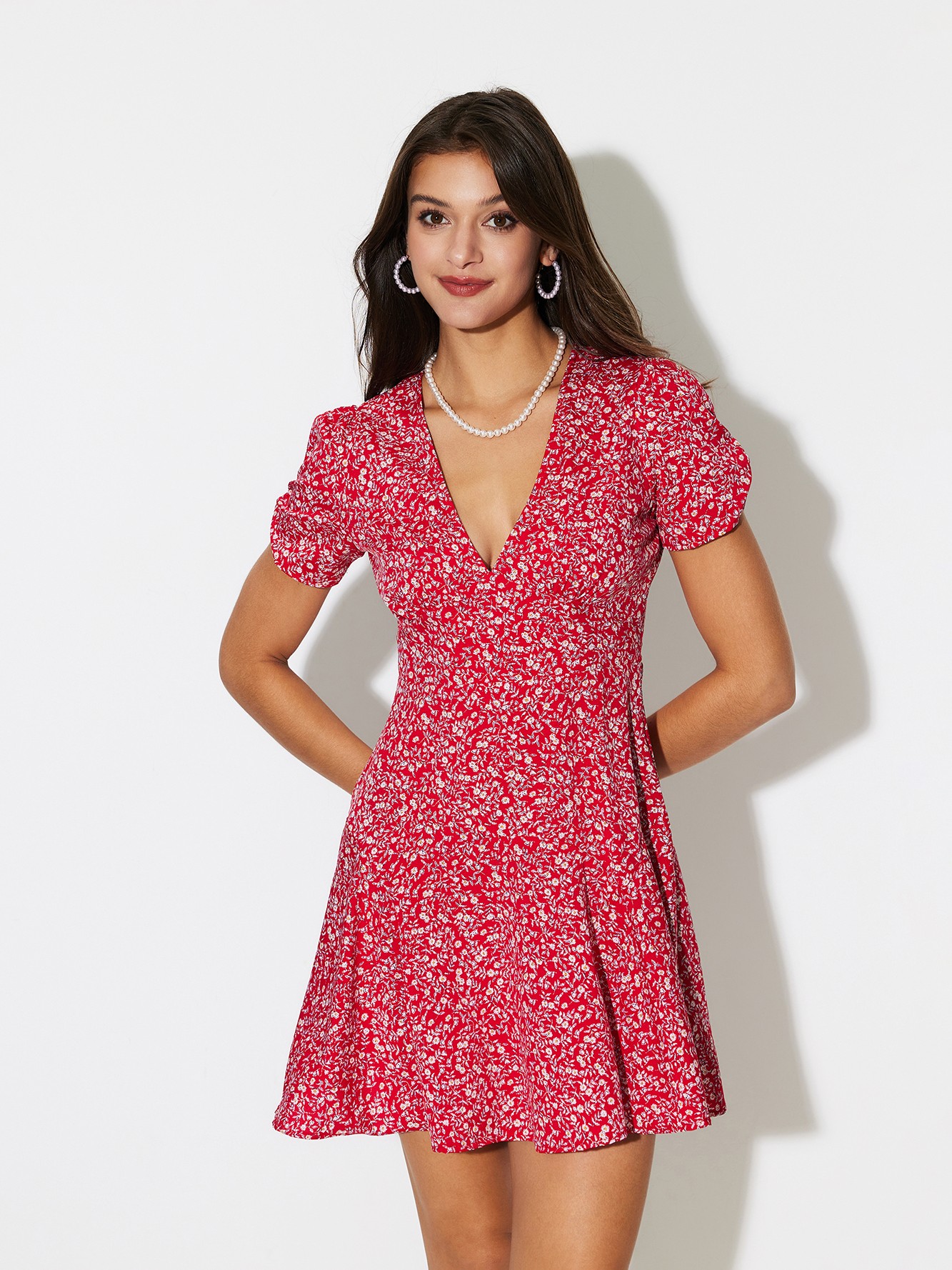 Red Printed A-Line Dress
