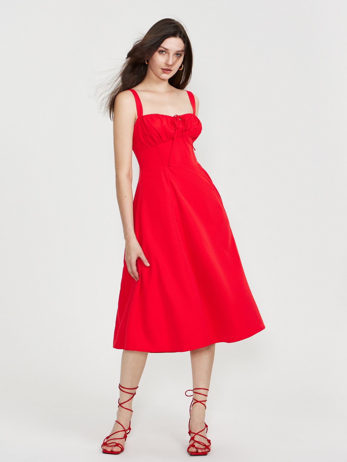 Gathered A-Line Midi Dress