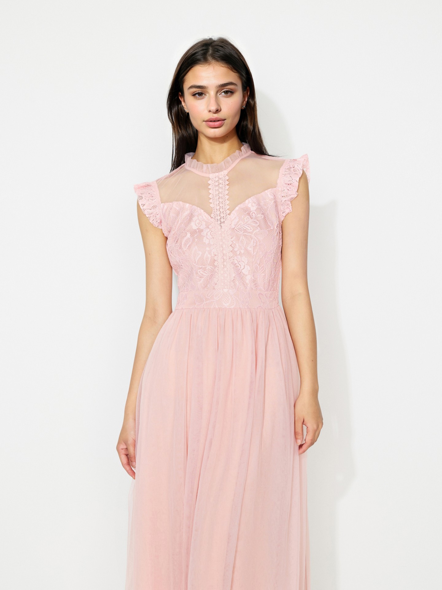 Light Pink Lace-trimmed A-Line Dress