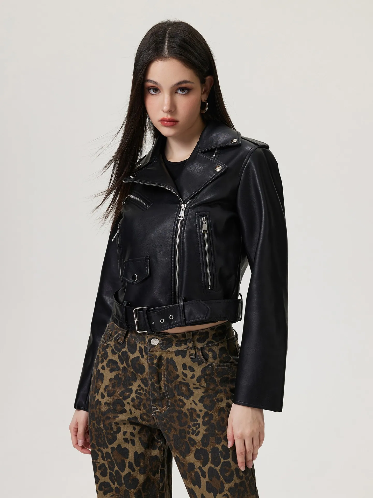 ジャケット・アウター T/SEHNE ASYMMETRIC LEATHER JACKET Saint Laurent women's leather biker jacket made of genuine leather
