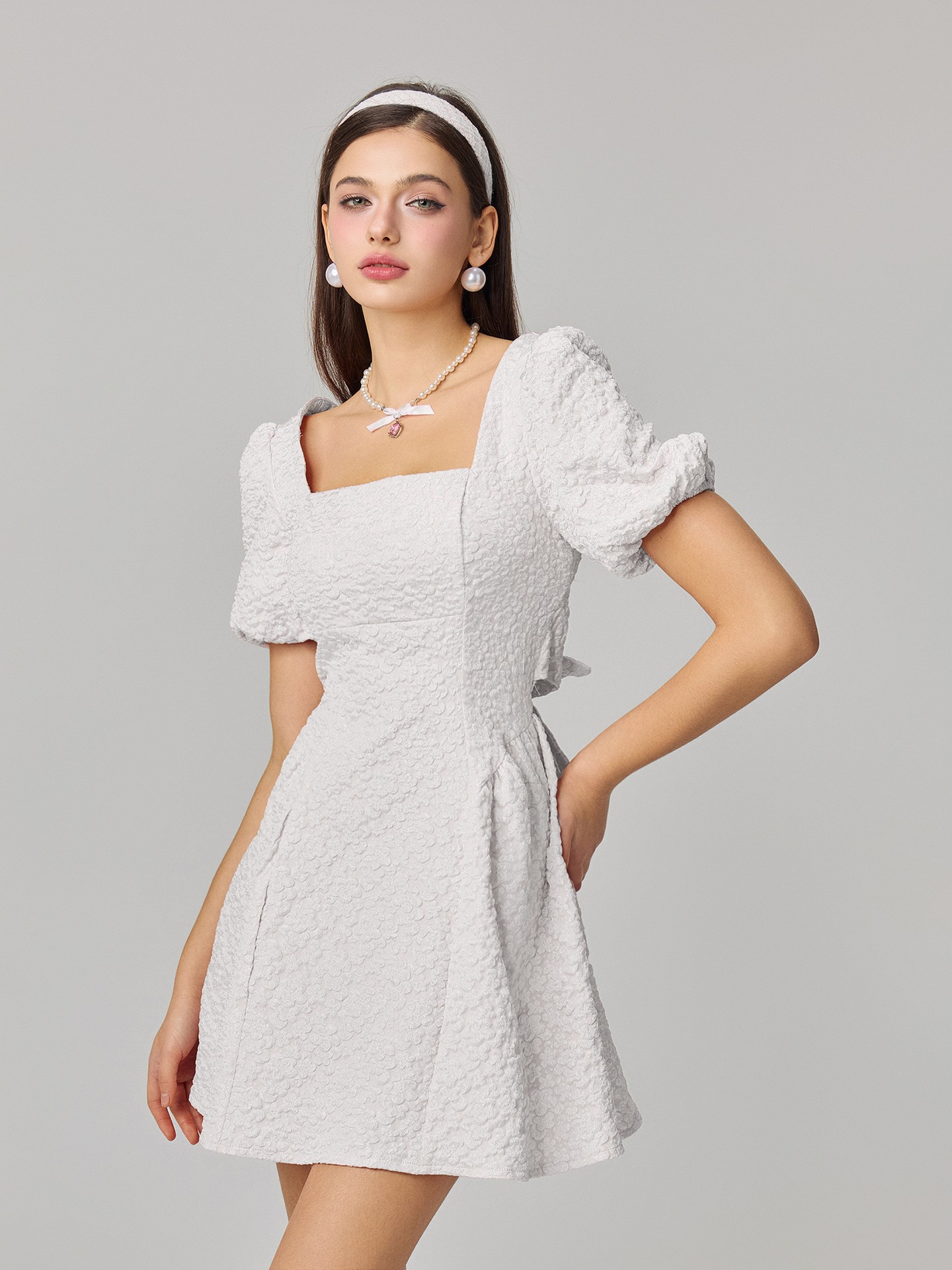 White Bow A-Line Dress