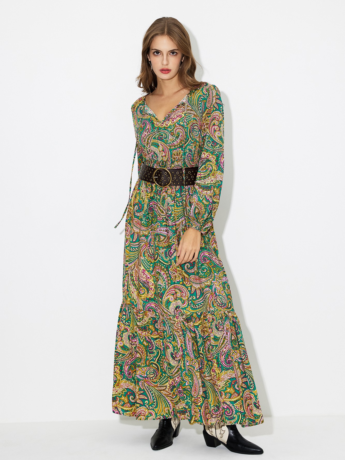 Multicolor Gathered A-Line Dress