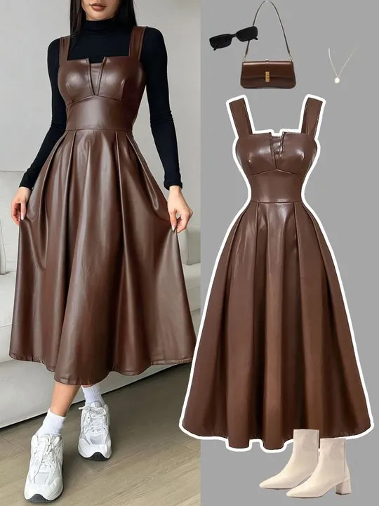knee length dresses for ladies Fifteen Twenty Women's Jennifer Faux Leather Dress in Black