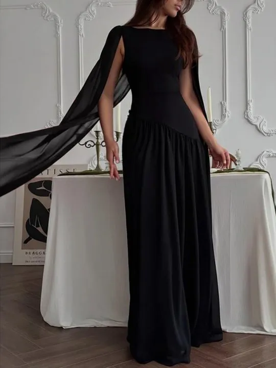 black dress plunge neckline Blouson Lace Trim Plunge Gown In Black, Black / Regular / 6