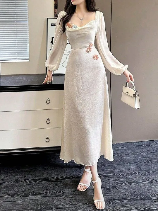 fitted lace wedding dress Long Sleeve Lace Floral Formal Dress by LaDivine CD233 – The Dress Outlet main image 1