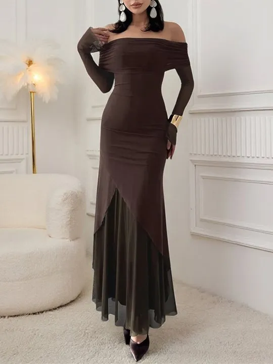 white long party dresses Champagne Tulle Puffy Sleeves Long Party Dress, Beautiful Lace Evening