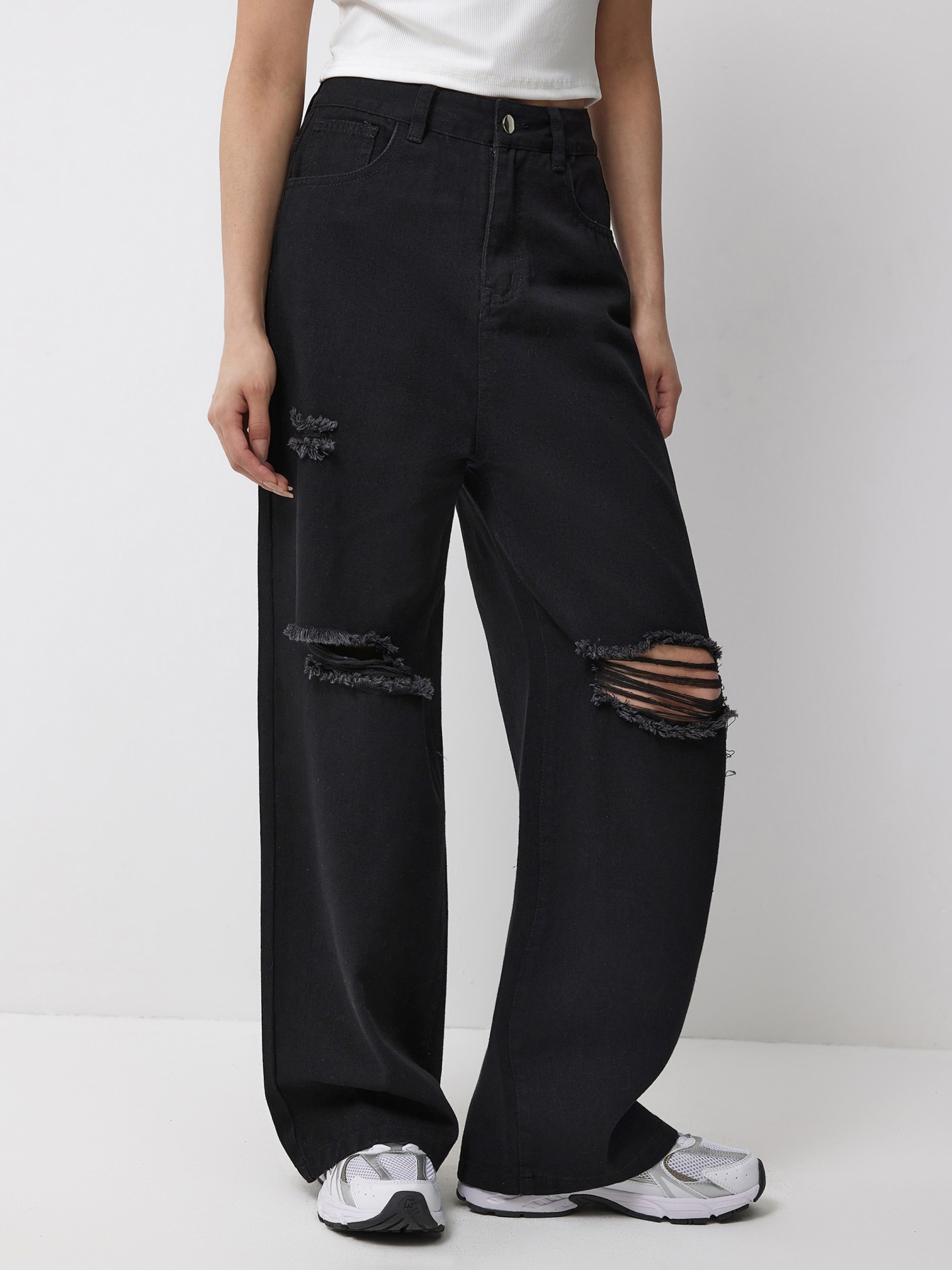 Ripped High Waist Wide Leg Jeans