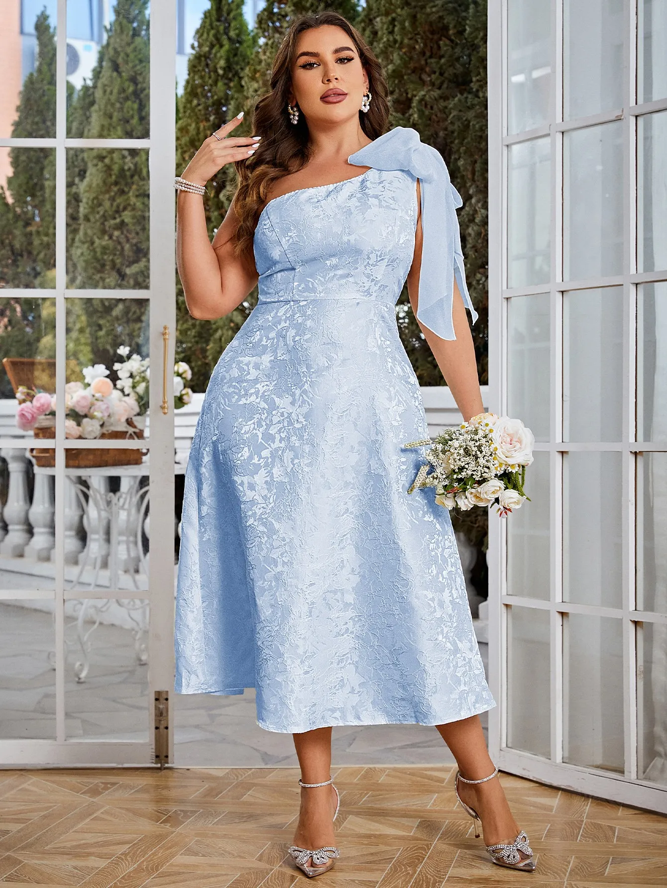 Light Blue A Line Dress Plus Size Asymmetric A-Line Dress