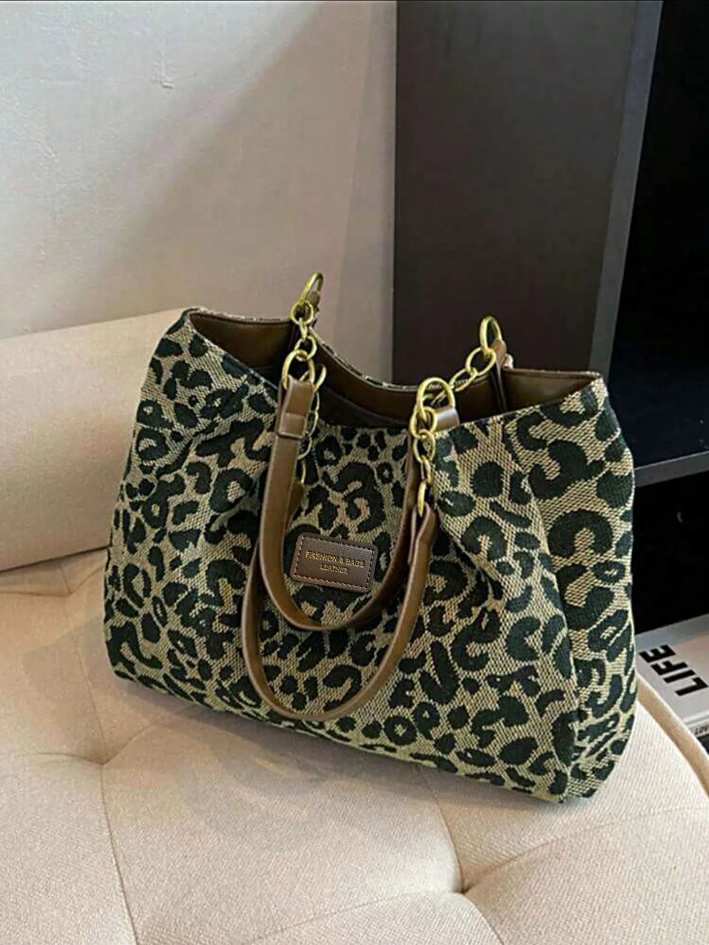 Grey Leopard Print Tote Bag