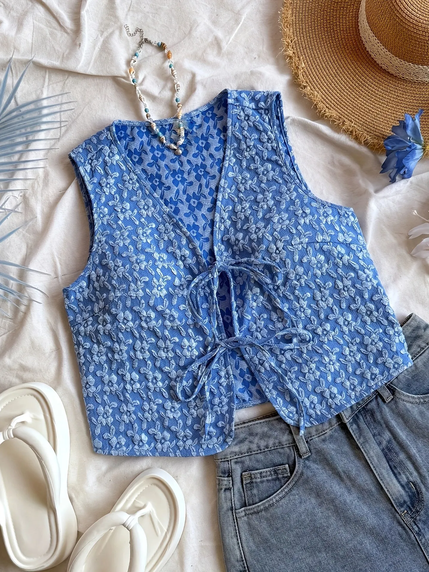 Textured Tied One Shoulder Tank
