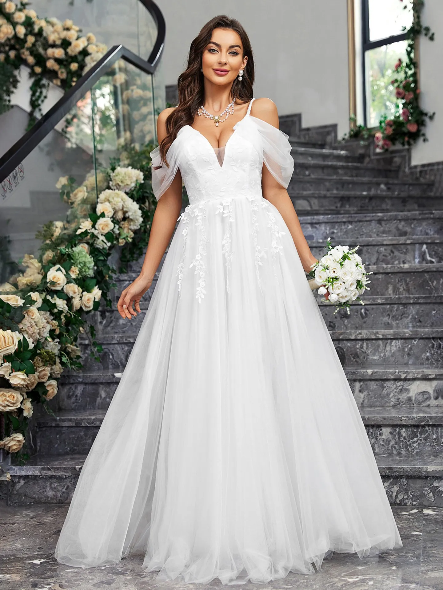 navy blue dress for baby girl Open-Back Long A-Line Prom Dress with Back Sash Off White / 8 main image 1