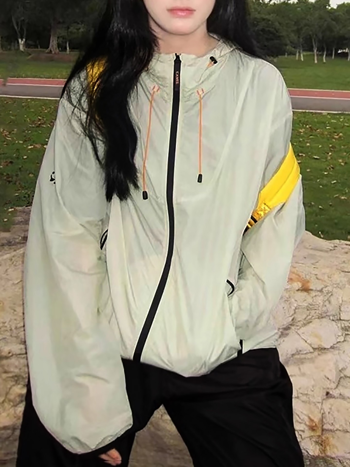 Lime Green Drawstring Windbreaker Jacket