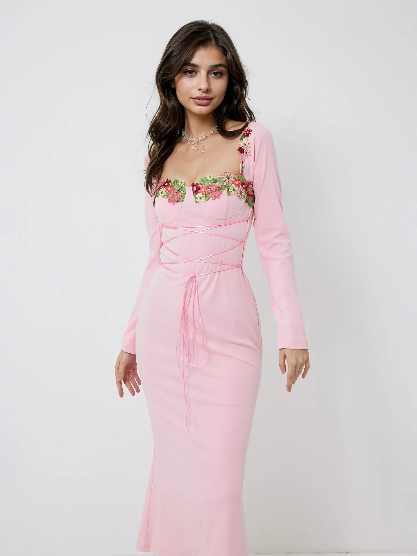 floral embroidered bodycon dress Lorelle Floral Mesh Bodycon Midi Dress • Shop American Threads Women's Trendy Online Boutique Rose Garden / S main image 0
