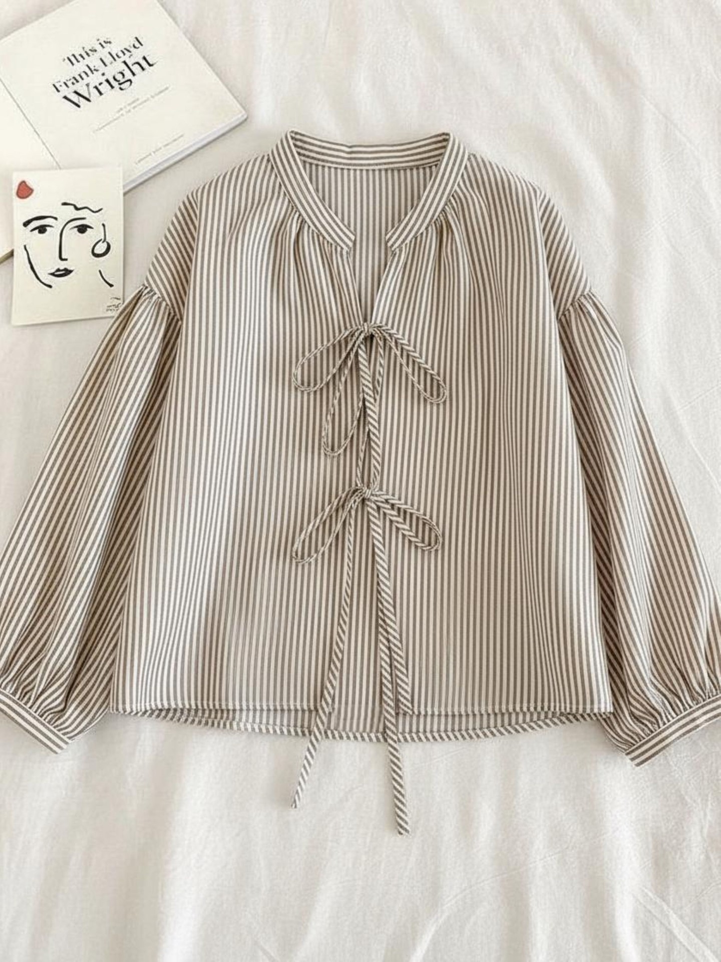 Brown Bow Placket Blouse