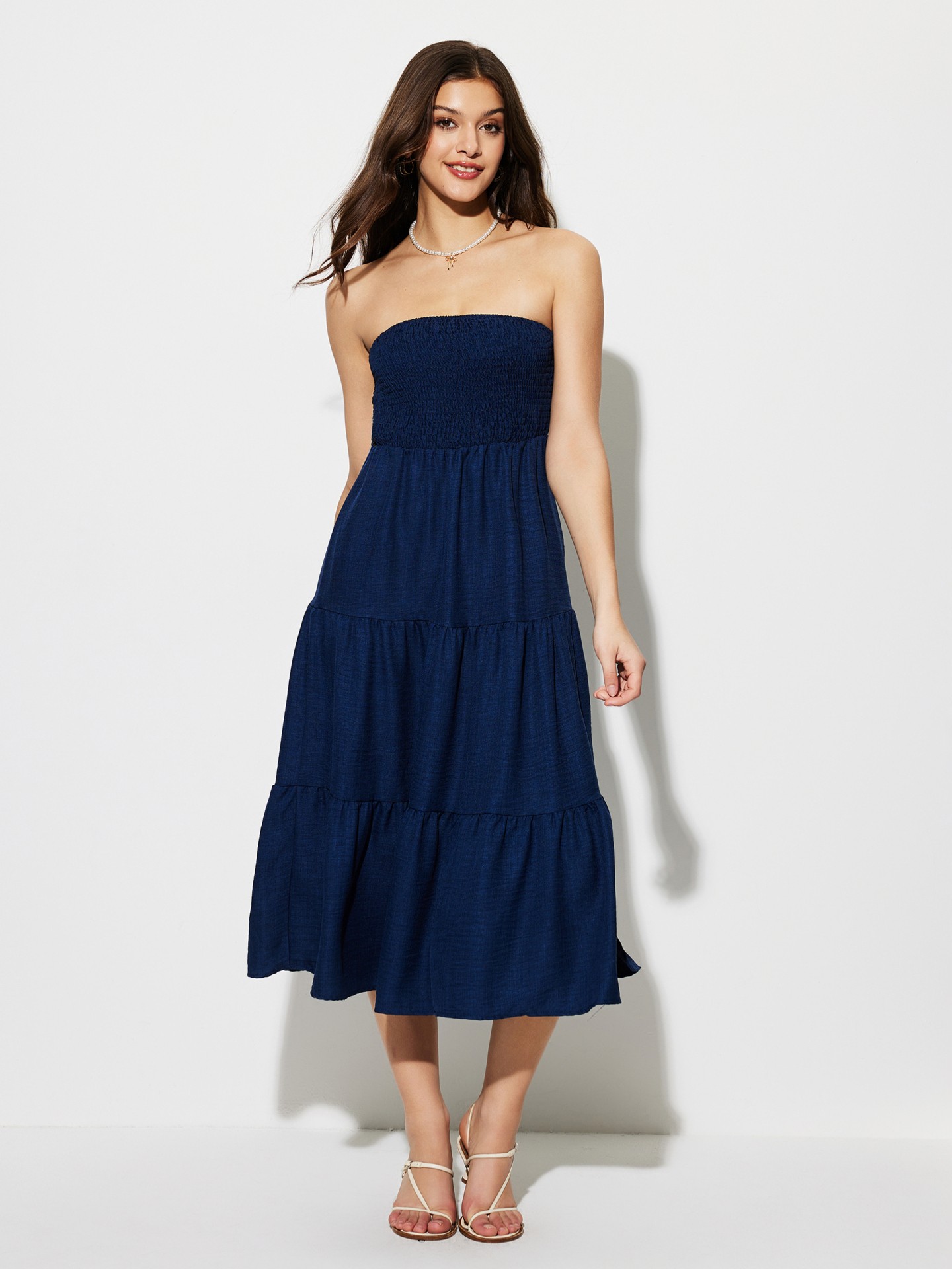 Navy Smocking A-Line Dress