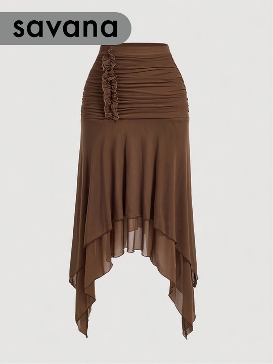Ruched Asymmetrical Hem Layered Skirt