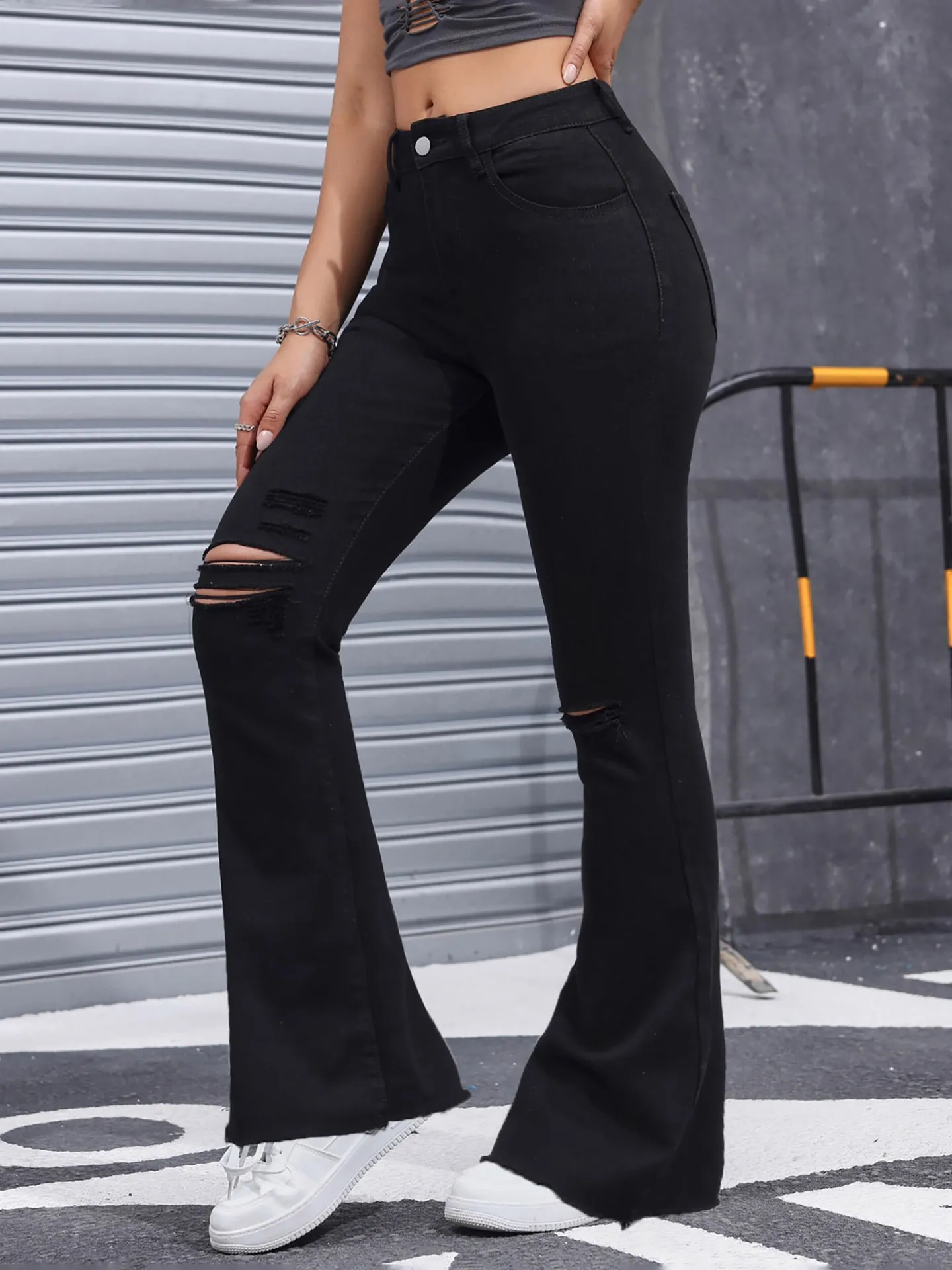 Ankle-length Flare Leg Raw Hem Jeans