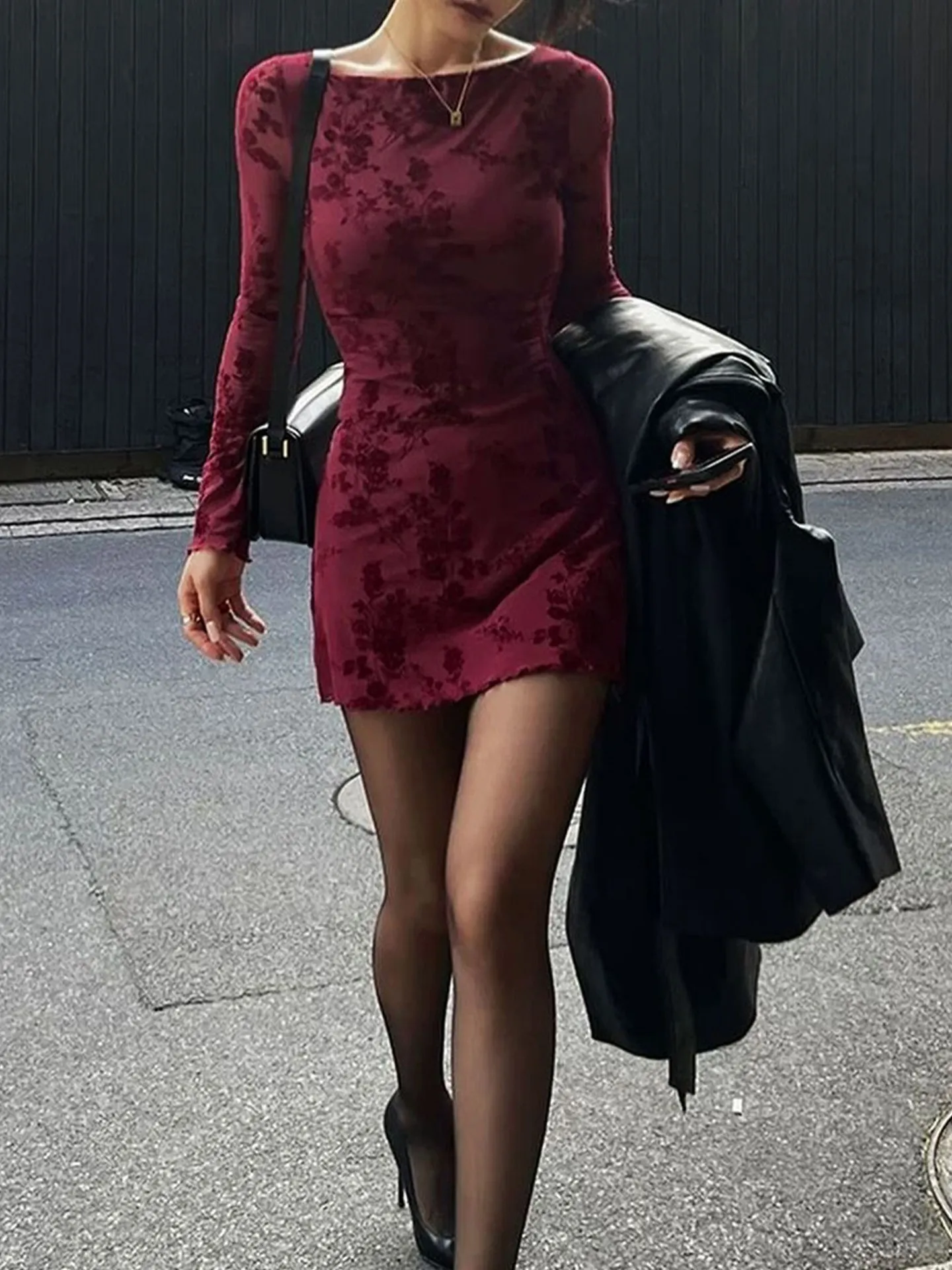 long black gala dress Black and Red Floral Strappy Bodycon Mini Dress main image 1