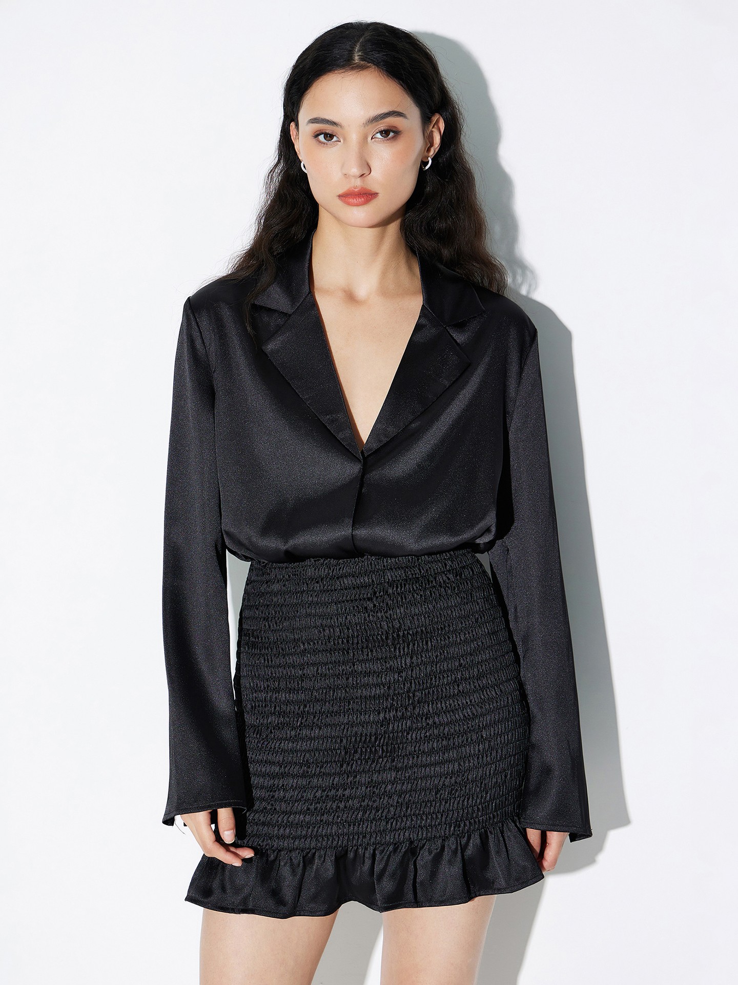 Black Ruffled Shirt Style Dress