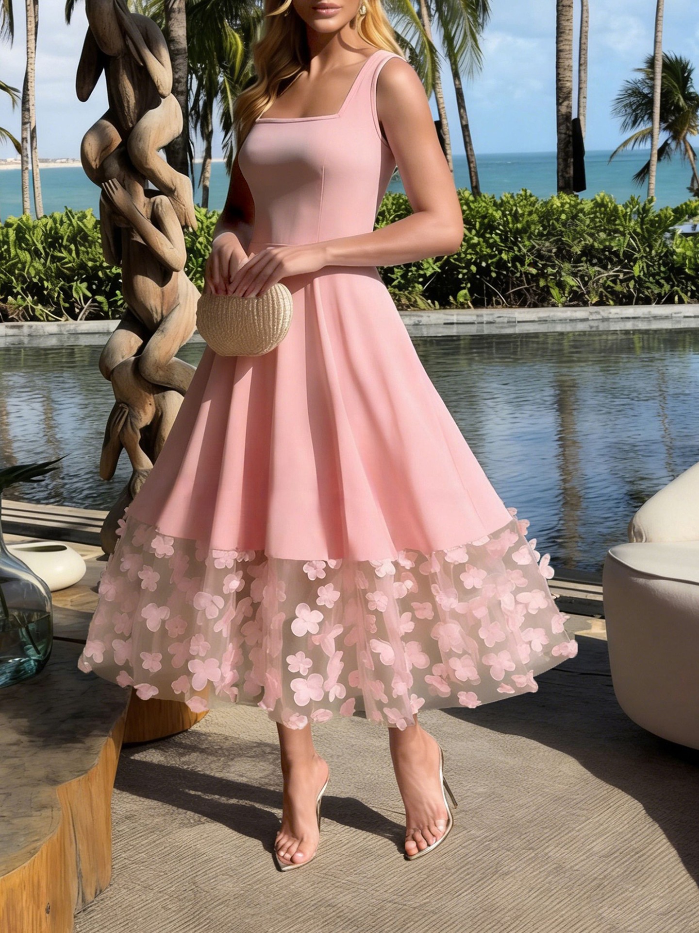 3D Floral Tank Dress
