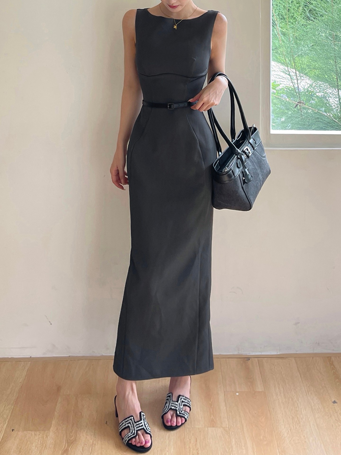 Grey Belted Tank Dress