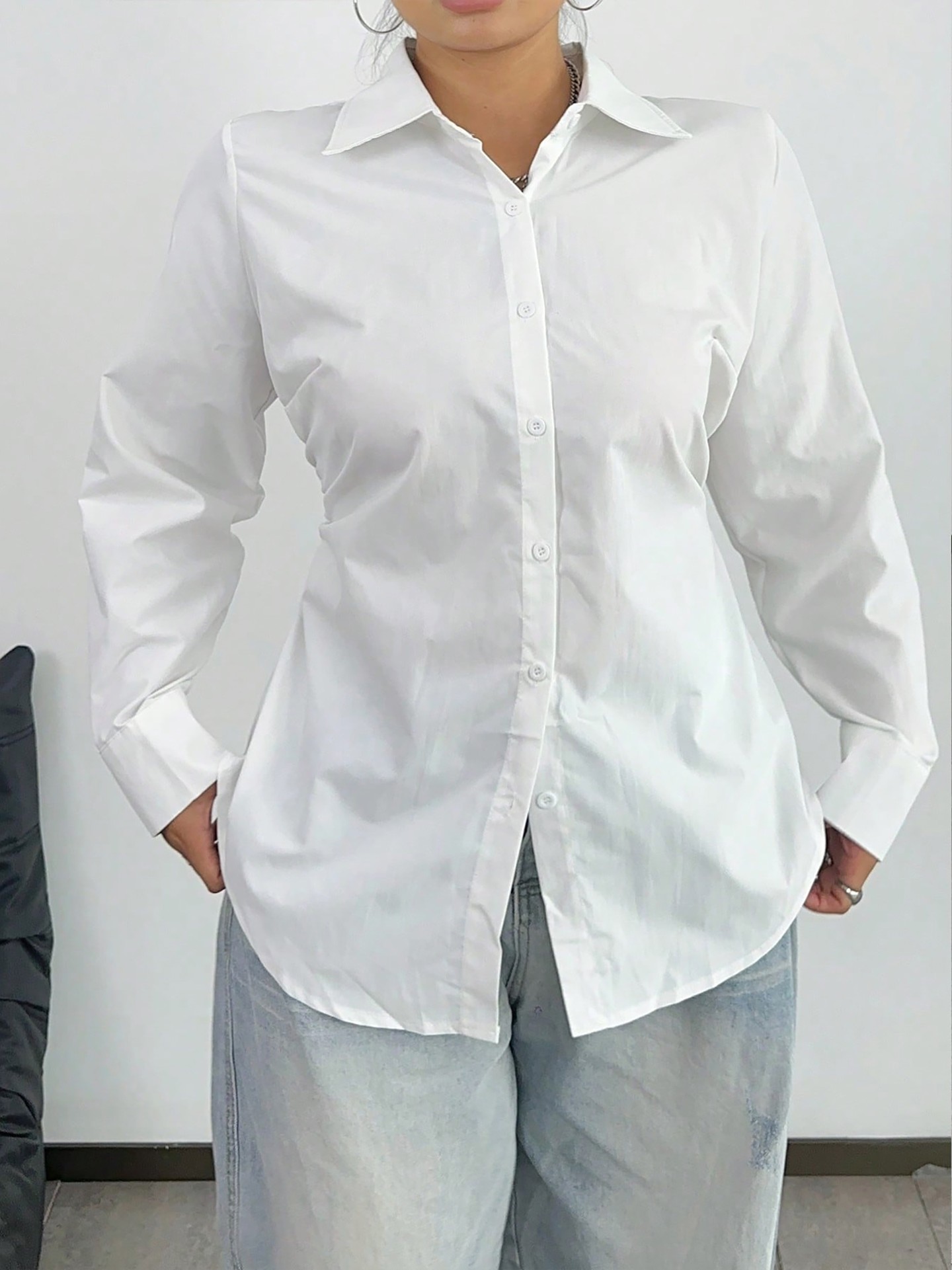 White Plus Size Pintuck Seam Placket Blouse