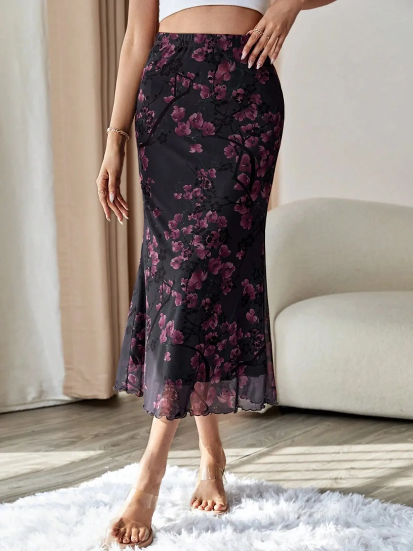 Flower Printed Mermaid Skirt | Savana | Bestsellers