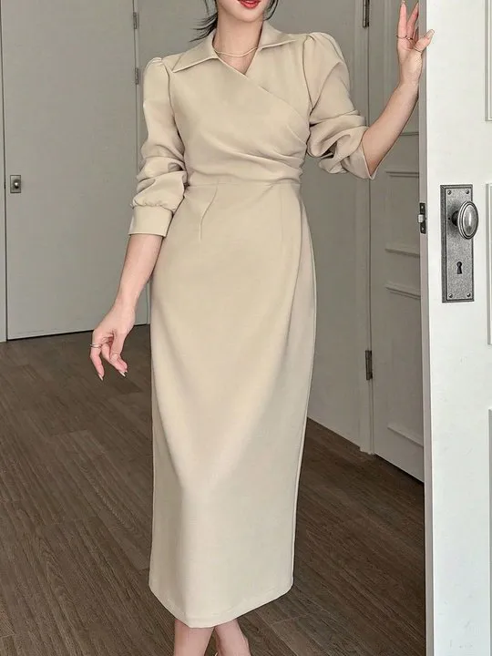green emerald velvet dress Dewlily Puff Sleeve Dress Korean Fashion Teens 20s 30s Cute Date A-Line Office Style Off Shoulder Plain Simple main image 1