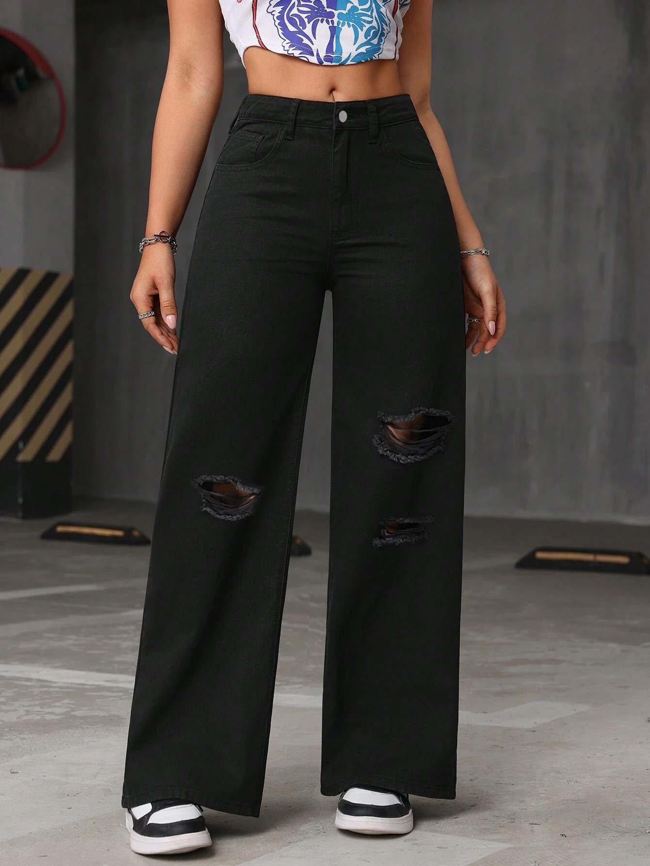 Ripped Straight Leg Jeans