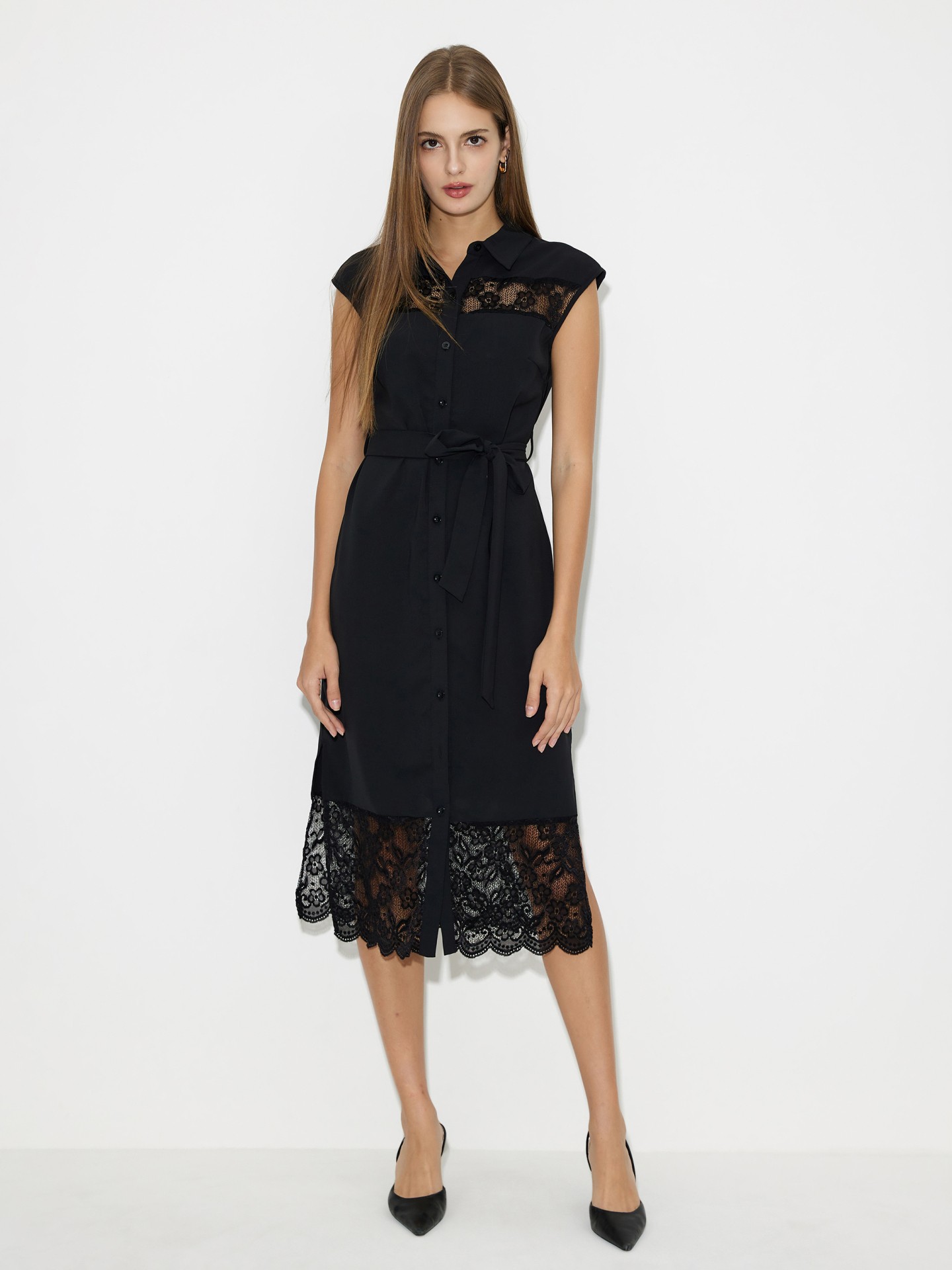 Black Patchwork Shirt Dress