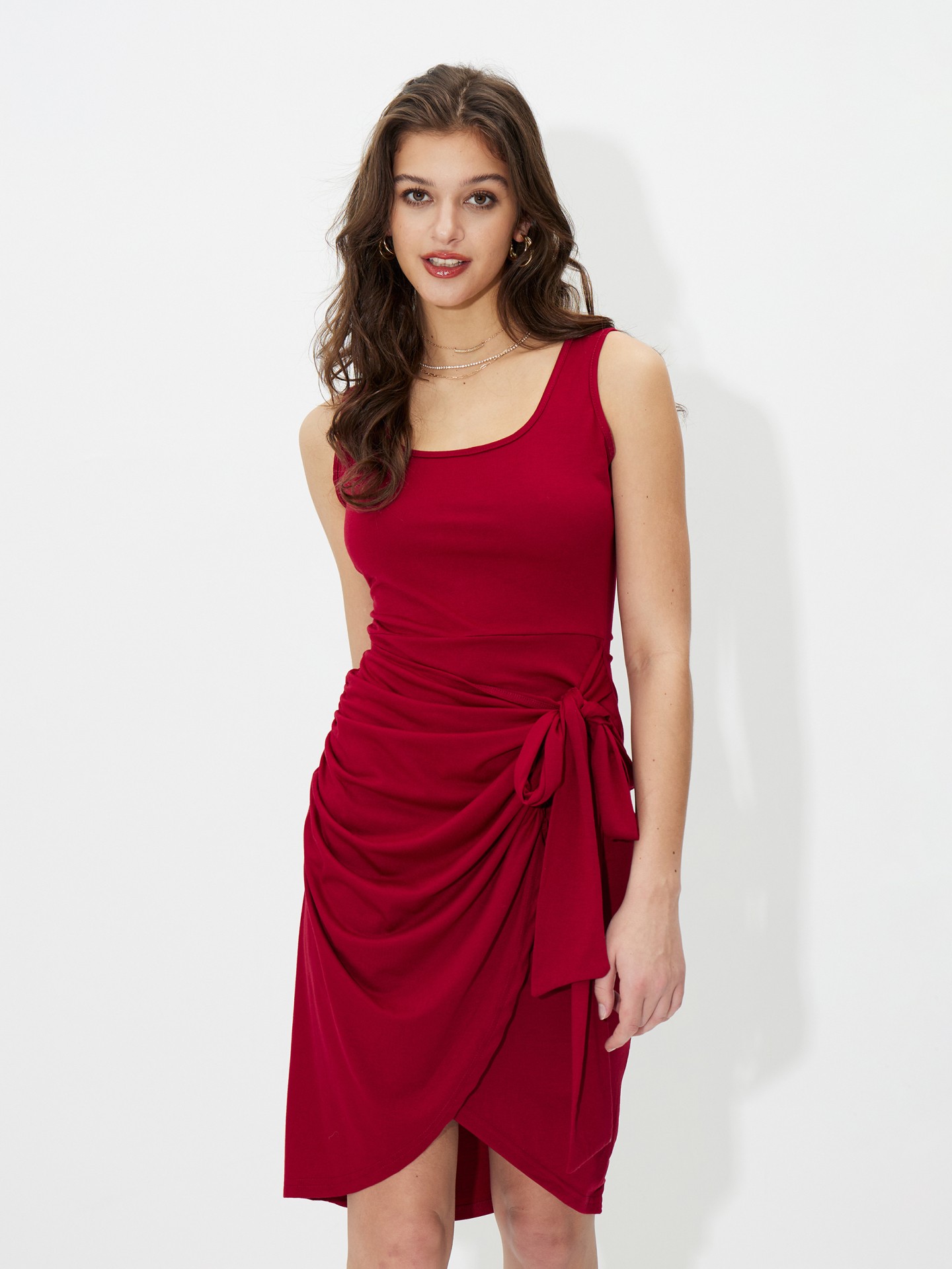 Burgundy Gathered Bodycon Dress
