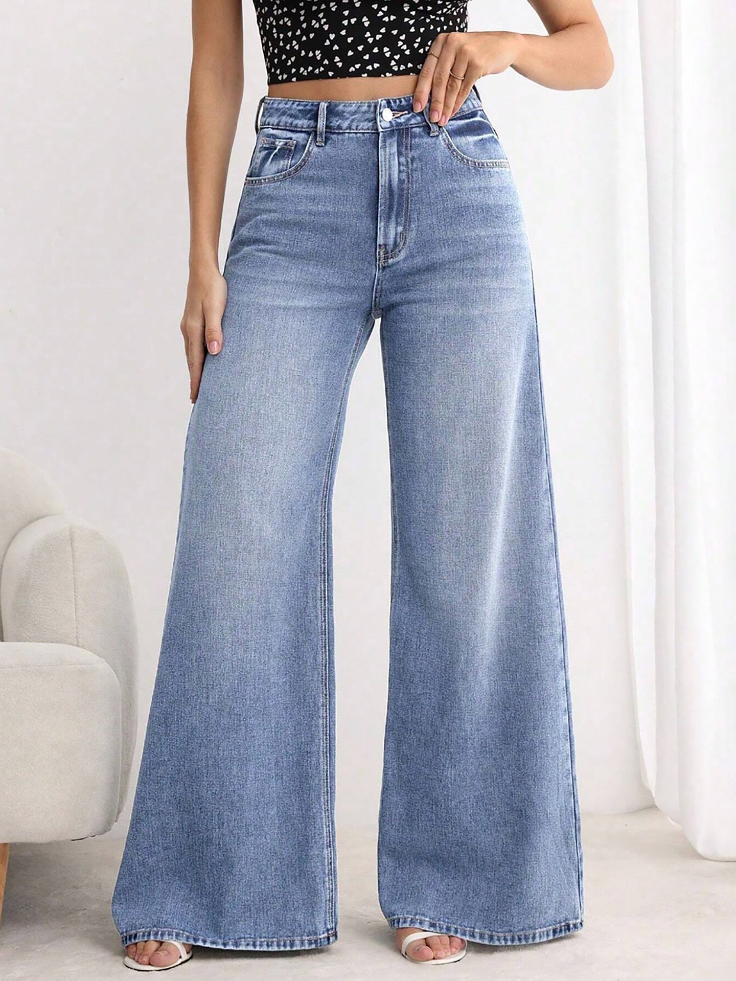 High Waist Casual Wide Leg Jeans