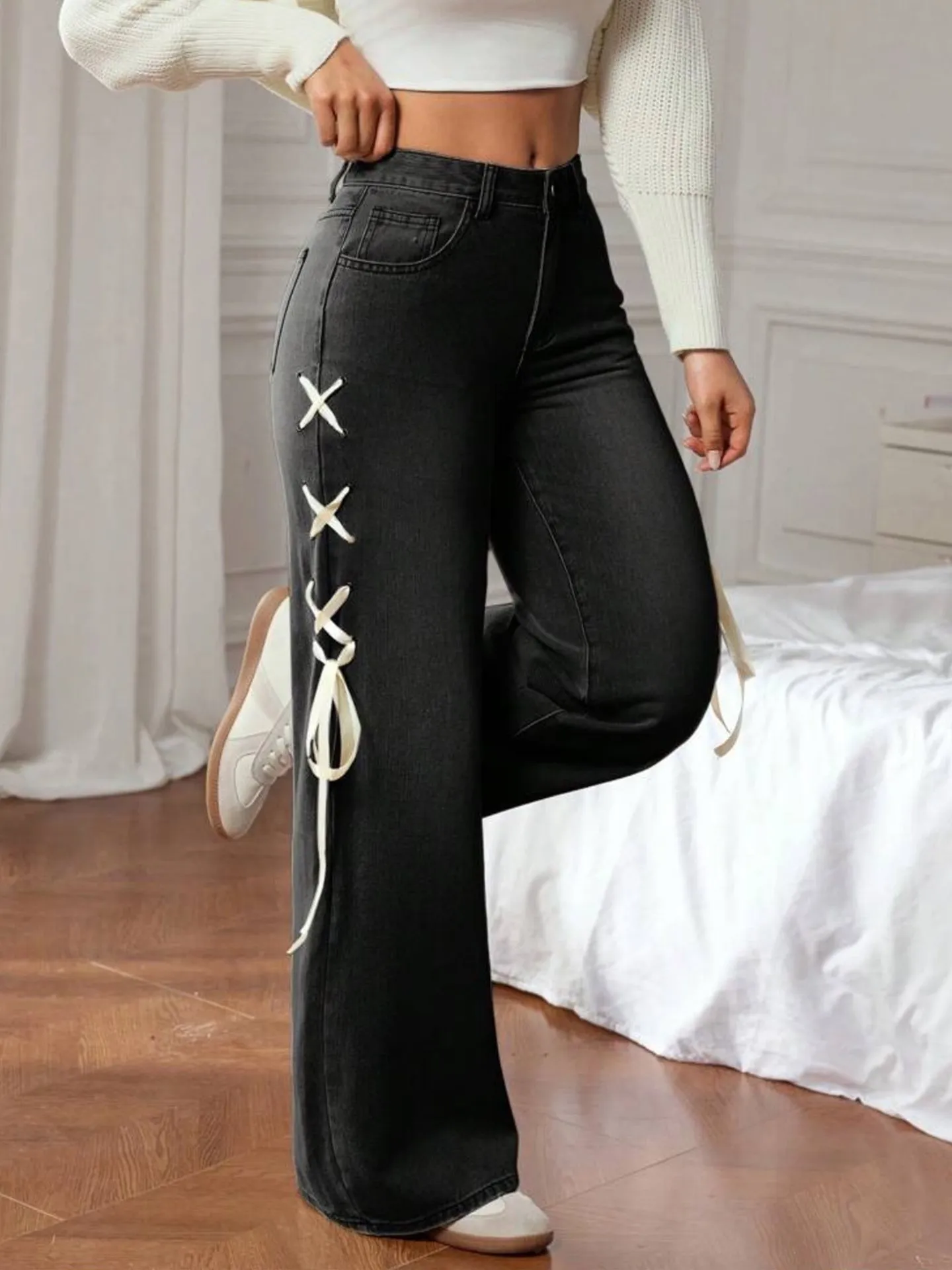 Lace Up Wide Leg Jeans Savana Bestsellers